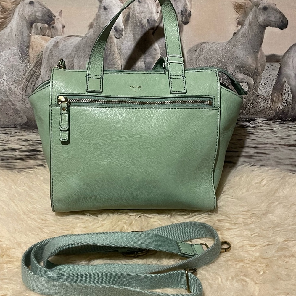 Fossil green leather bag